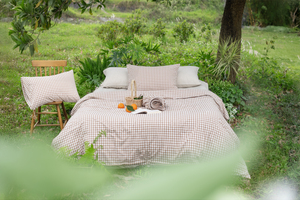 Brown Gingham 100% Cotton Bedding set Premium Fabric Pre-Washed 3 PCS Set Pillow cover <b>Bed</b> <b>Sheet</b> Soft Natural For Hotel Home - Product Image 1