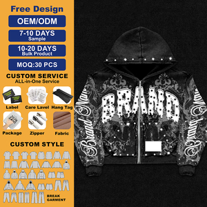 Sweat à capuche zippé pour <span class=keywords><strong>homme</strong></span>, 100% Coton, Coupe Oversize, Grammage Lourd, Effet Vieilli, Strass, Délavé à l'acide, Style Streetwear, Hiver, Vente <span class=keywords><strong>Black</strong></span> <span class=keywords><strong>Friday</strong></span>, Personnalisable - Product Image 5