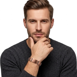 Bracciale Classico Magnetico in Rame <span class=keywords><strong>con</strong></span> Croce per Uomo, Incisione Biblica del Padre Nostro, 9 Pollici, Chiusura a Maglie Pieghevoli - Product Image 2