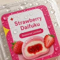 Etiquetas de Panadería Impermeables con Logotipo Personalizado en Rollo para Empaquetar Daifuku de Fresa, Etiquetas de Papel Sintético