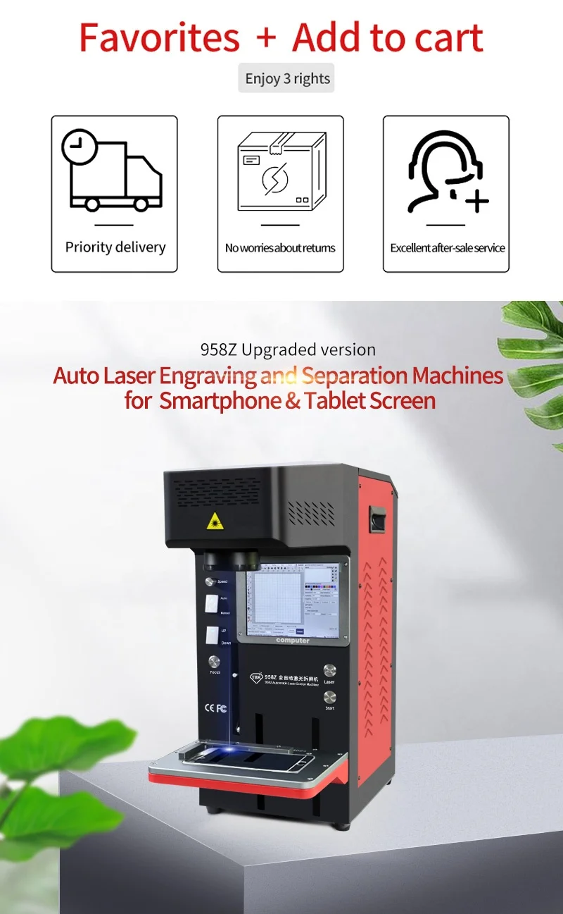 New Arrival TBK 958Z UV Laser Remover Marking Machine Back Glass Rear Cover Frame Separating Machine for iPhone 12 11 X XS Max 8