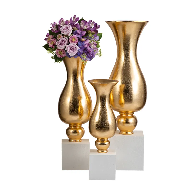 Vasi decorativi da pavimento di grandi dimensioni vendita diretta in fabbrica vasi d'oro di lusso vaso a tromba alto 120cm