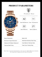 Montres à quartz pour homme POEDAGAR Chronograph 928, montres de luxe en acier inoxydable, montre-bracelet pour homme, étanche, lumineuse