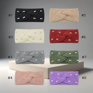 Otoño Invierno 8 colores perla diamante tejido <span class=keywords><strong>banda</strong></span> para el cabello para mujer cálido oreja protección Cruz diadema elástica turbante para el cabello - Product Image 2