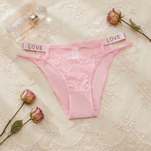 Culottes de bikini sexy en dentelle tricotée pour femmes, avec ceinture ornée de strass et inscription LOVE, double bretelles, taille mi-haute, respirantes, OEM ODM - Product Image 1