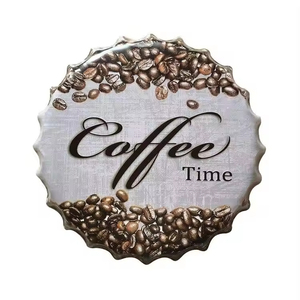 Usine en gros Logo personnalisé impression café motif rond métal signes en relief étain bière bouchon signes pour la décoration - Product Image 1