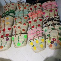 Tas Tote Bohemian Buatan Tangan Ramah Lingkungan Tahan Lama Ringan Portabel Dua Sisi Terbuka Motif Bunga Geometris Bergaris untuk Musim Panas dan Pantai