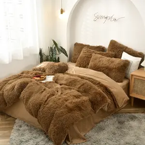 3pcs Winter Comforter Bed Sheet Bed Cover Shaggy Fur Quilt Duvet Cover Fluffy Bedding Set