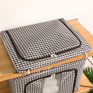 Clothing Organizer Storage Box Houndstooth Pattern Rectangle Large Capacity With Window For Wardrobe Use - Product Image 1