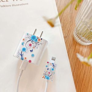 Capa con fiore di Smiley blu per <span class=keywords><strong>Apple</strong></span> <span class=keywords><strong>Iphone</strong></span> 18/20W testa di ricarica rapida cavo Usb linea Bite Winder custodia di protezione del cavo - Product Image 3