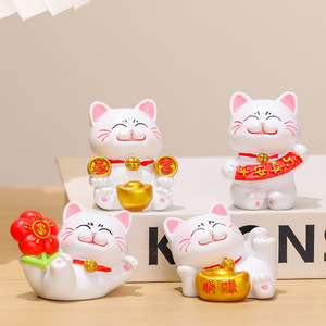 Decoración de gato de la suerte de resina, 4 piezas, adorno de escritorio Feng Shui para el hogar, oficina, regalo de Año Nuevo Chino - Product Image 1