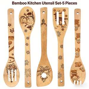 Ensemble d'ustensiles de cuisine 6 pièces Cuillères et spatules en bambou Ustensiles de cuisine pour cuisiner - Product Image 1