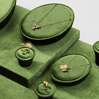 Ensemble de présentoirs à bijoux en velours Jinsky en gros, vert, pour bagues et colliers, de différentes tailles et de formes uniques