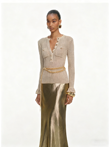 Chaqueta de Punto Delgada Informal de Manga Larga para Mujer de Oficina, Secado Rápido, 220 g, Novedad de Otoño, Elegante Cárdigan con Cuello en V Dorado - Product Image 4