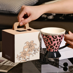 Leopard Print Handmade Mug Light Luxury Ceramic Cup with Unique Handle - Product Image 3