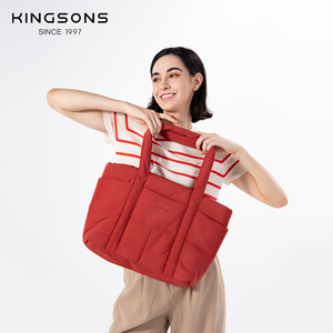 Kingsons Women's Nylon Tote Bag Red Lightweight Casual Handbag For Everyday Use Winter 2025 - Product Image 1