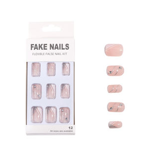 Magnifique <span class=keywords><strong>faux</strong></span> ongle court carré rose avec strass presse de luxe sur <span class=keywords><strong>faux</strong></span> <span class=keywords><strong>ongles</strong></span> <span class=keywords><strong>kit</strong></span> fait à la main acrylique bâton sur les <span class=keywords><strong>ongles</strong></span> avec de la colle - Product Image 6