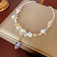 Ensemble de bijoux Dopamine haut de gamme, collier ras du cou à pampilles en cristal de fleurs, mode élégante et douce, accessoire pour femmes