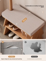 Banc porte-chaussures et porte-manteau tout-en-un en bois massif de style japonais pour entrée, avec support pour chapeaux et manteaux, modèle XD021