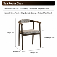 Fauteuil en bois de frêne massif avec assise en tissu lin, chaise de salle à manger moderne rétro pour salon, bureau