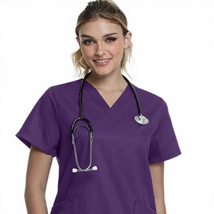 Blouses médicales pour femmes, col en V doux, tissu polyester Dobby extensible et infroissable, avec 2 poches, respirantes et faciles d'entretien - Product Image 1