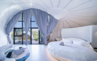 Tentes de glamping de luxe en forme d'escargot Hôtel Pvdf Tente de traction Structure à membrane Architecture Shell Cottage Camping House