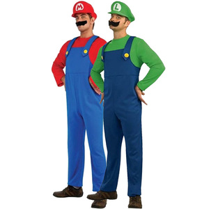Paquete de 4 accesorios de disfraz de <span class=keywords><strong>Mario</strong></span> <span class=keywords><strong>Bros</strong></span> con mono, <span class=keywords><strong>gorra</strong></span> Luigi Hats, bigotes, guantes blancos para disfraz de Cosplay elegante - Product Image 1
