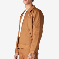 Veste de travail en toile de coton épaisse pour hommes, avec logo personnalisé, poches sur les manches, col rabattable, fermeture éclair, doublée, style utilitaire