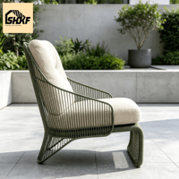 Ensemble de salon de jardin en corde tressée avec structure en aluminium, deux tailles, dossier haut et bas, table d'appoint avec plateau en marbre, pour extérieur, cour et villa