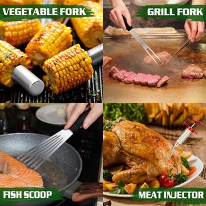 Hoàn Thành vỉ nướng công cụ Set-34-Piece thép không gỉ <span class=keywords><strong>Kit</strong></span> với nhựa xử lý Spatula scraper & tan Dome - Product Image 6