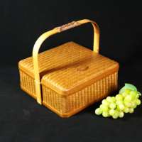 Panier de rangement rectangulaire flexible en bambou tressé 100 % naturel et écologique avec poignée – Panier cadeau durable