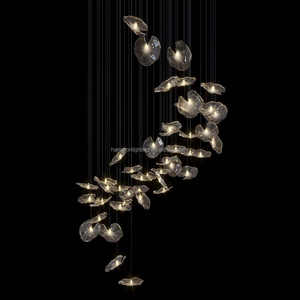 高級アートガラスリーフシャンデリア天井ペンダントライトヴィラホームデコレーション吹きガラスLED照明レストランホテルシャンデリア - Product Image 6