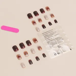 Wholesale Glitter Artificial Nails Full Cover Colorful Nails Matte Short Press On False Nails