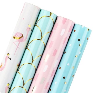 Custom Flamingo Gold Foil Art <b>Paper</b> <b>Roll</b> 100GSM Double-Sided Recyclable Eco-Friendly Gift <b>Wrap</b> for Crafting and Packaging - Product Image 1