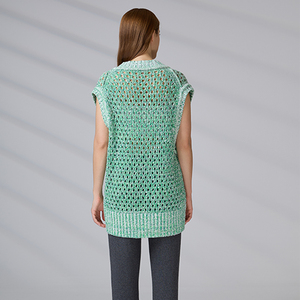 Chaleco de punto casual de algodón para mujer, sin mangas, con cuello en V, de ganchillo verde personalizado, para otoño, invierno y verano - Product Image 4