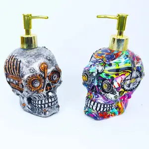 Creative Artwork Halloween Decor Accessories Resin Skull Liquid Soap Dispenser Bathroom Decor