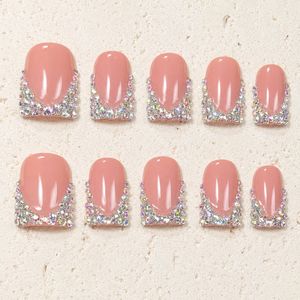 Nouvelle Arrivée Ongles Courts Carrés Faits Main à Coller, Luxe 3D Fleur Strass Colorés Réutilisables Couverture Complète <span class=keywords><strong>Faux</strong></span> Ongles pour Femmes - Product Image 3