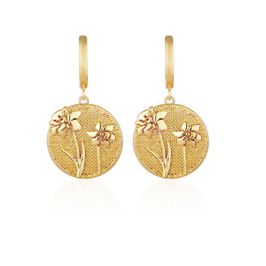 18K Vàng Thả dangle Bông tai cho phụ nữ hợp thời trang sinh hoa nổi đồng xu quyến rũ Mặt dây chuyền Huggie phong cách - Product Image 6