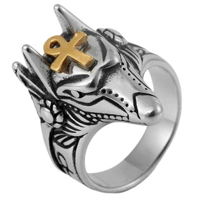 yunnique Anubis God Wolf Head <b>Titanium</b> Steel <b>Ring</b> Men's Fashion Jewelry Gift Ancient Egypt Style Animal Shape <b>Ring</b> - Product Image 5