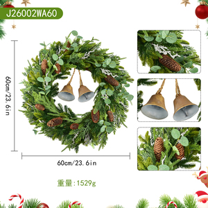 <span class=keywords><strong>Couronne</strong></span> <span class=keywords><strong>de</strong></span> Noël <span class=keywords><strong>de</strong></span> 24 pouces (60 cm) avec des cônes <span class=keywords><strong>de</strong></span> pin et des clochettes, <span class=keywords><strong>couronne</strong></span> artificielle <span class=keywords><strong>en</strong></span> feuilles persistantes pour porte d'entrée - Product Image 2