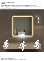 Espejo de Baño Moderno con Iluminación Frontal LED Antivaho, Interruptor Táctil Inteligente, Temperatura de Color Ajustable