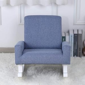 Yoonnie Room Kids Rocking Armchair Wooden Shaky Foot Toddler <b>Chair</b> with Linen Fabric Baby Rocking Sofa - Product Image 5