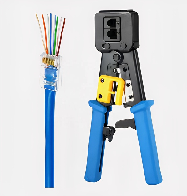 RG Cat5e Cat6 8P 6P 4P Multi-functional RJ45 RJ11 Networking Tool Crimping and Test Metric Steel Soft Grip Plastic OEM