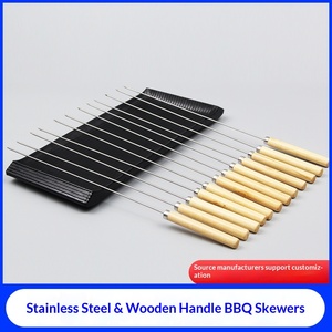 Brochetas <span class=keywords><strong>de</strong></span> acero inoxidable 304 personalizadas al por mayor con mangos <span class=keywords><strong>de</strong></span> madera, varillas <span class=keywords><strong>de</strong></span> acero reutilizables y engrosadas <span class=keywords><strong>de</strong></span> longitud extendida para asar cordero. - Product Image 2