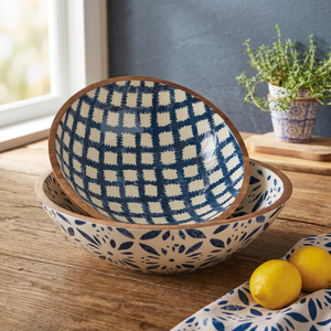 Enamel decorative salad <strong>bowl</strong>, <strong>mango</strong> <strong>wood</strong> <strong>bowl</strong>, round salad <strong>bowl</strong> - Product Image 3