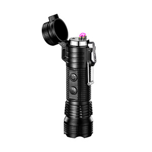 Lampe torche multifonctionnelle et briquet à double arc rechargeable LED coupe-vent pour usage extérieur JOFI en alliage d'aluminium noir mat à intensité variable - Product Image 5