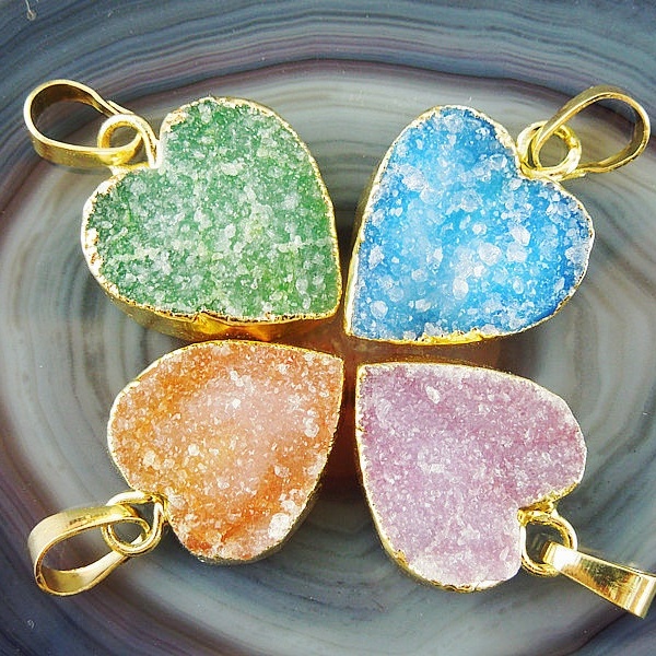Lot De Pendentifs Fantaisie Titanium Druzy - Argenté Plaqué 925 - Fait Main - Inde
