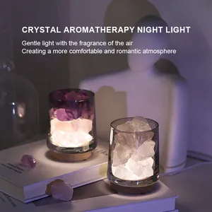 Hotsale atmosfera umidificador natural cristal rocha led sal do Himalaia portátil difusor de aroma iônico mini lâmpada de mesa noite luz