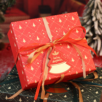 Boîte cadeau de Noël style Ins avec ruban vert, boîte vide avec couvercle et base, compartiment divisé pour emballage de gants de fêtes