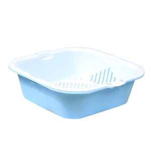 Double Layer Square Drain <b>Basket</b> L Size <b>Stackable</b> Versatile Kitchen Vegetable Fruit Washing <b>Basket</b> - Product Image 5